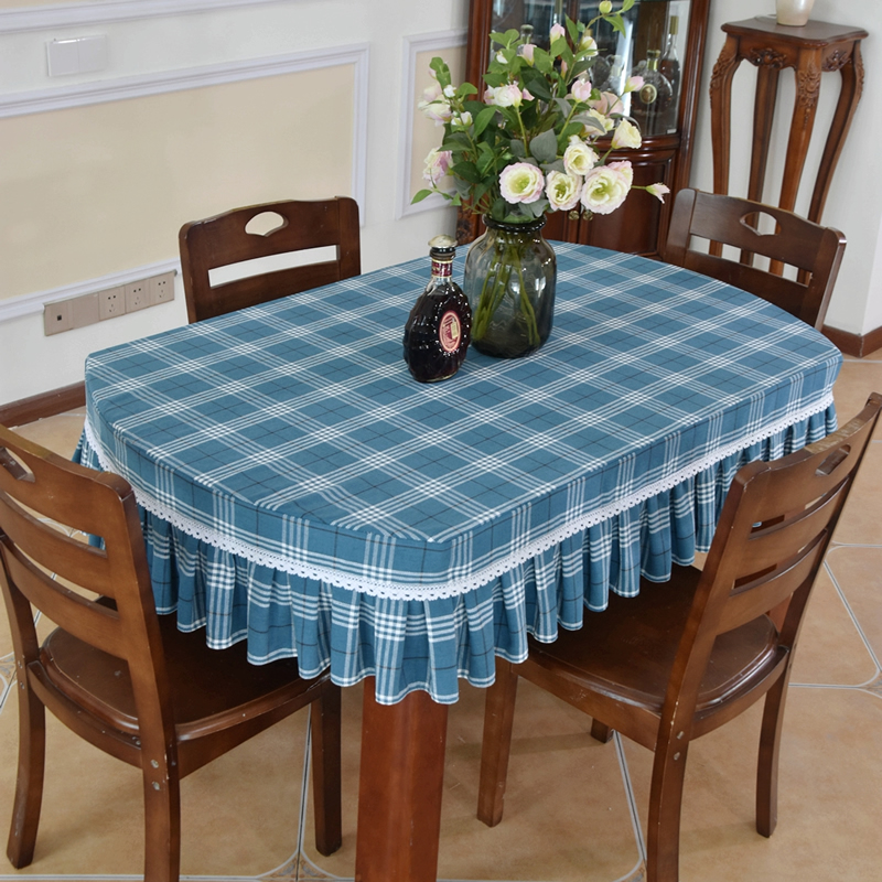 格纹椭圆形餐桌布可折叠伸缩桌桌布咖色家用饭桌台布茶几桌罩