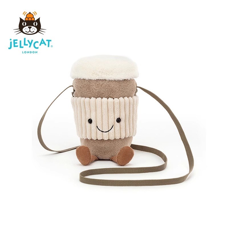 Jellycat英k国咖啡包棕色粉色斜挎包包咖啡杯钥匙扣挂件送女生礼