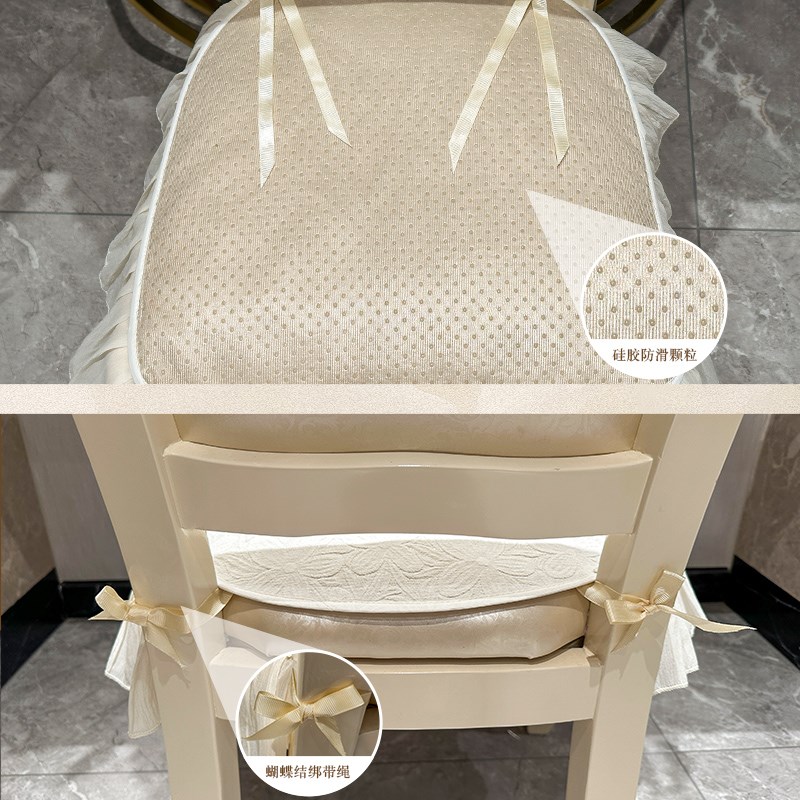 欧式椅子坐垫绑带防滑20新款奢华田园蕾丝夏季弧形板凳餐椅垫