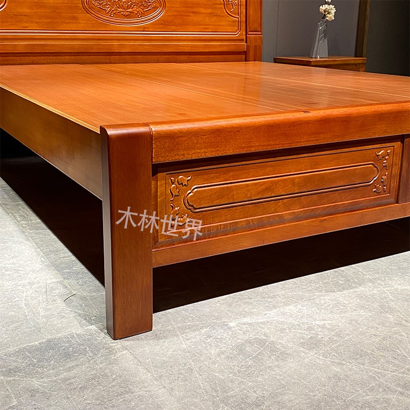 实木床金花梨木中式人床1.8m卧单人婚床雕花明清古典仿古榫卯