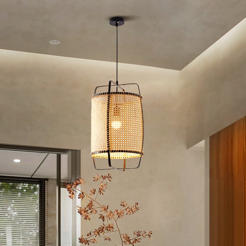 侘寂风民宿吊灯复古藤编吧台餐厅楼梯间loft岛台别墅客厅设计师灯