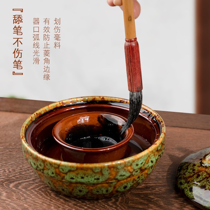 窑变陶瓷不干墨池火锅砚台带盖文房四宝书法用品墨碗笔洗墨碟笔搁