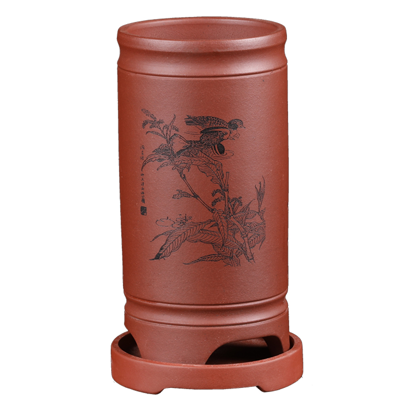 紫砂兰花盆中号签筒精品悬崖文竹多肉办公室桌面盆景园艺