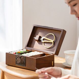 多功能结婚陪嫁针线盒 绿朵木质家用针线包小工具高档缝纫钩针套装