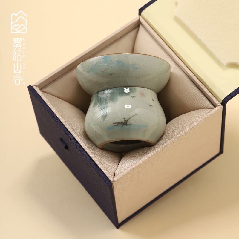 中式釉下彩手绘江南水乡陶瓷茶漏