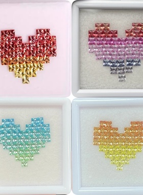 公主方2x2mm~3x3mm彩虹配石渐变裸石排戒配石 戒指项链吊坠DIY