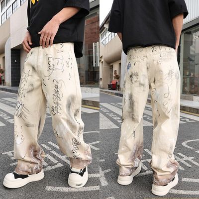 巴黎风美式高街涂鸦牛仔裤