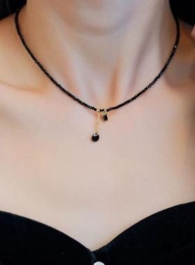 覆古黑色串珠流苏项炼女气质轻奢设计感短款锁骨炼高级感颈炼 炼