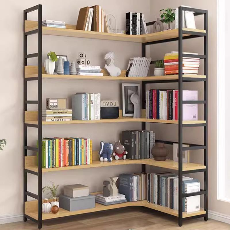 家用多层书柜铁艺置物架转角书架落地储物架子简易钢木货架收纳架