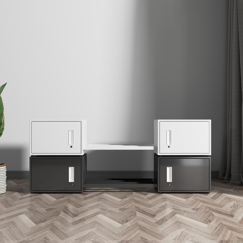 收纳柜金属床底鞋柜简约储物柜黑白收纳柜子上下铺铁艺床存放柜子