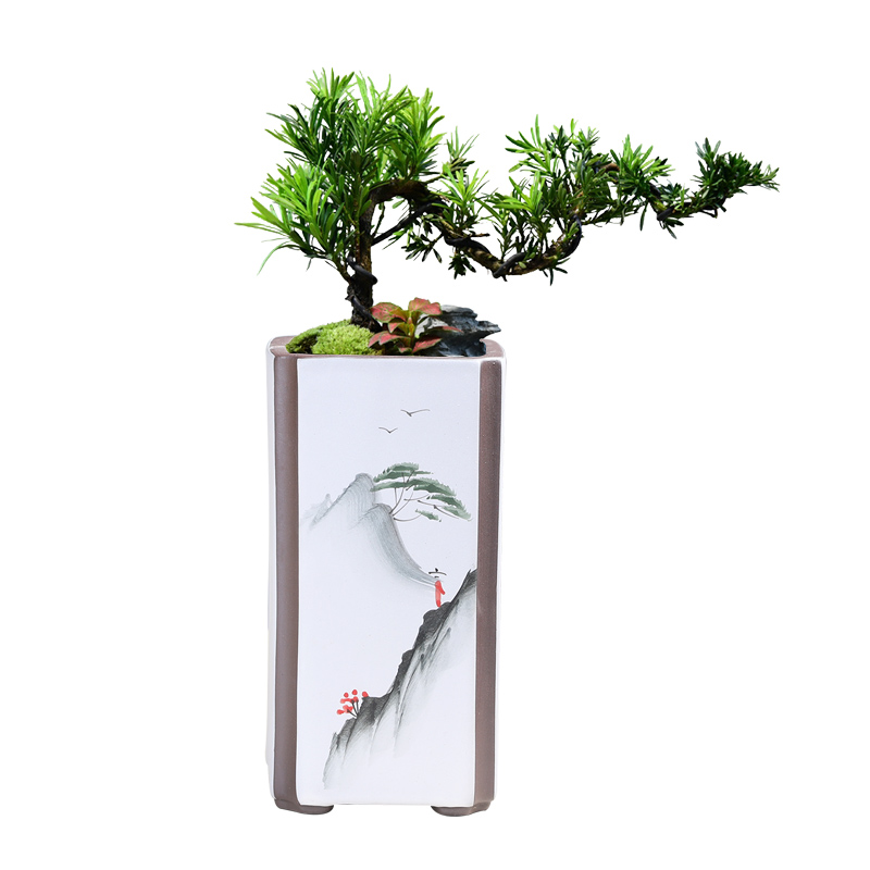 紫砂古典花盆高款中国风四方兰花专用多肉盆个性手绘室内造景盆栽