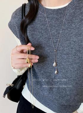 极简风水滴吊坠抽拉项炼女秋冬覆古轻奢高级感气质长款毛衣炼配饰