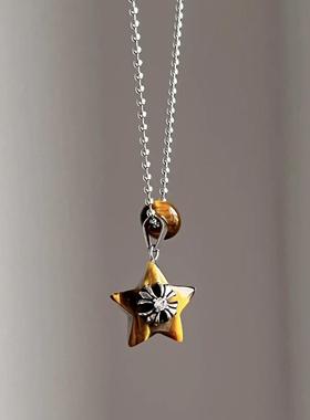 虎眼石星星吊坠抽拉项链女小众设计高级感毛衣链2025新款复古配饰