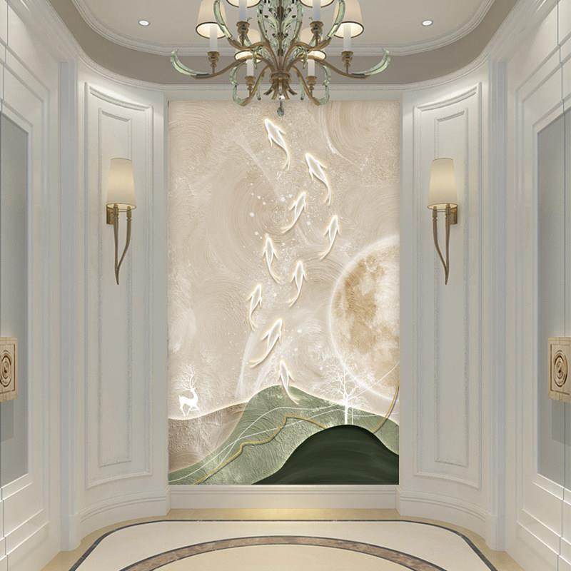轻奢入户玄关墙布3d现代简约走廊过道壁纸高档大气竖版客厅墙纸