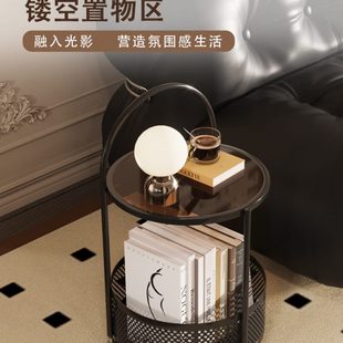 家用客厅网红小圆桌简易可移动带轮推车小型茶几沙发边几床头桌
