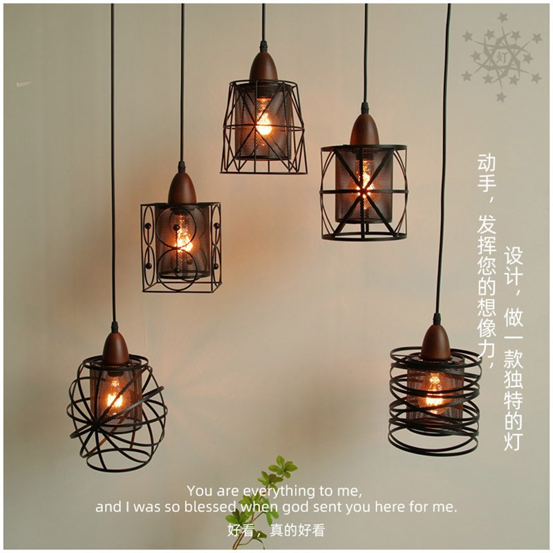美式乡村怀旧实木灯头家用商用 过道玄关吧台 酒吧灯具单头小吊灯