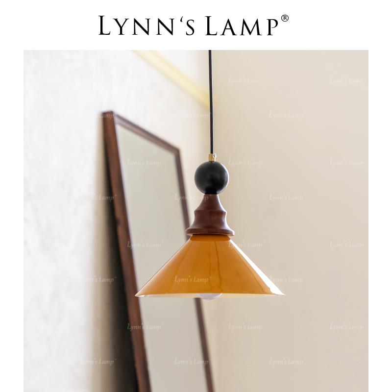 Lynn's立意 中古风实木小吊灯 床头卧室侘寂风法式餐厅精致