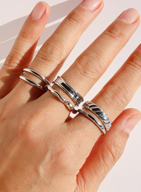 【福利款】五组套装小众波浪纹双层开口戒指线条素圈叠戴指环