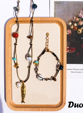 青岛原创小众设计陶瓷虎眼石金线绳打结项链珍珠小鱼串珠手工项链