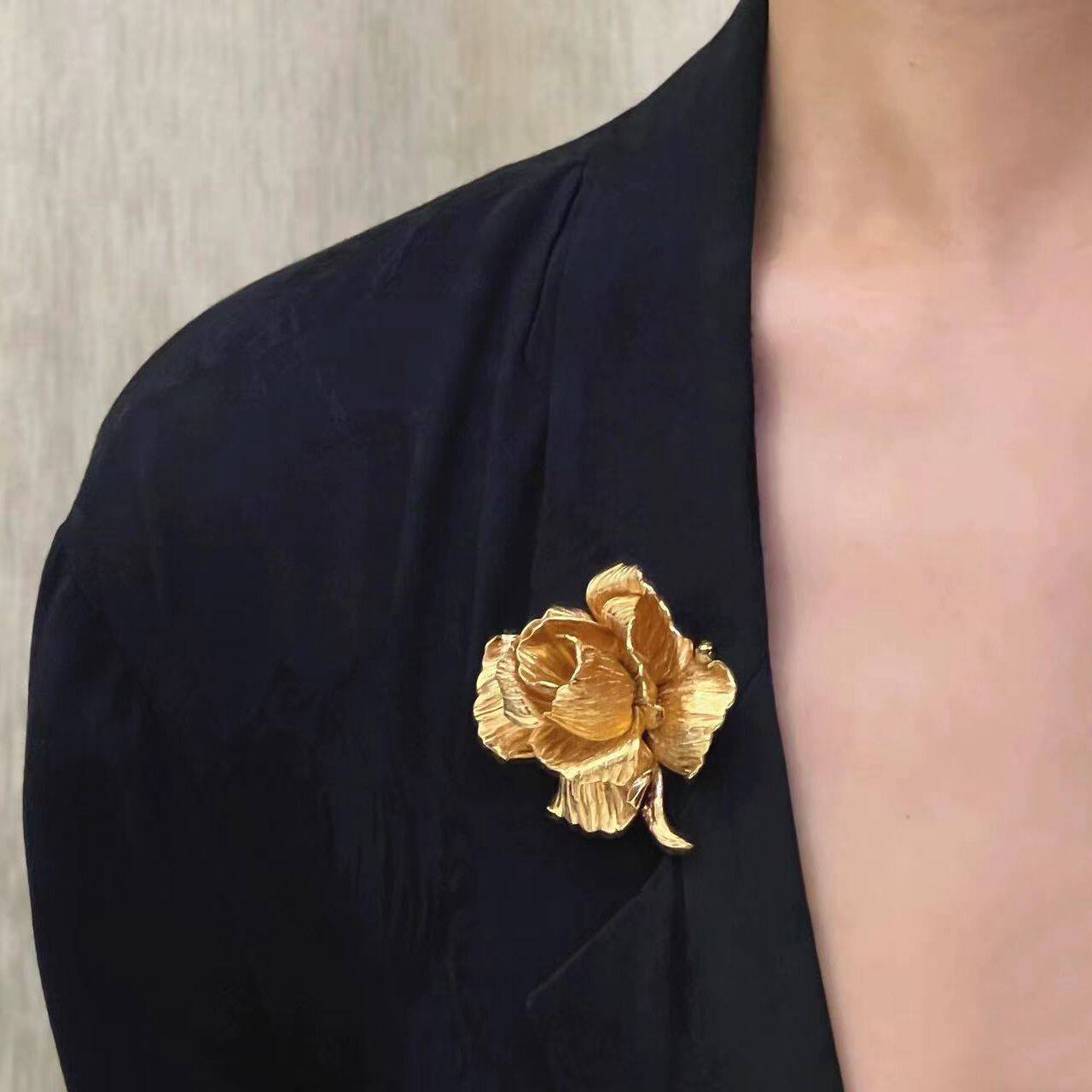 青岛出口古董风玫瑰花胸针女欧美中古气质时髦潮流大衣西服胸针