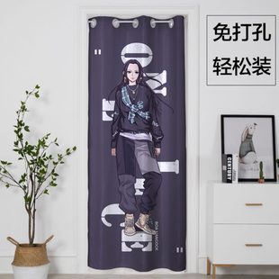 卡通动漫海贼王门帘试衣间厨房家用卧室遮光隔断挂帘免打孔简易