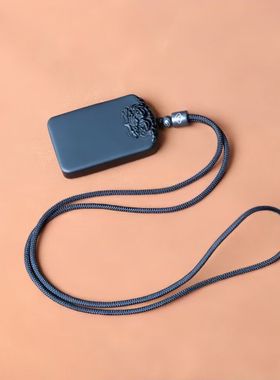 天然黑曜石平安无事牌吊坠情侣光面无字牌项链男水晶饰品