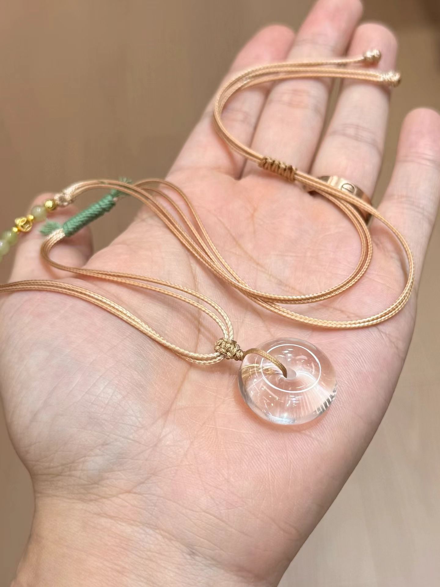 天然白水晶平安扣吊坠项链女小众项坠/吊坠