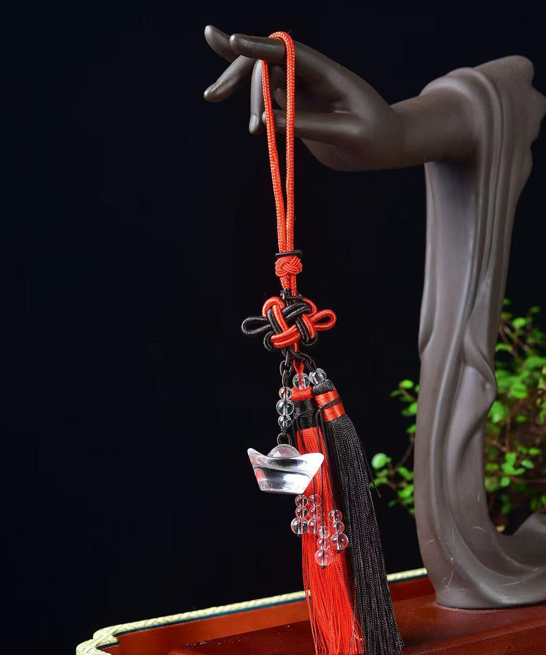 天然白水晶元宝车挂车挂手工流苏车挂绳百搭车吊坠挂件车挂