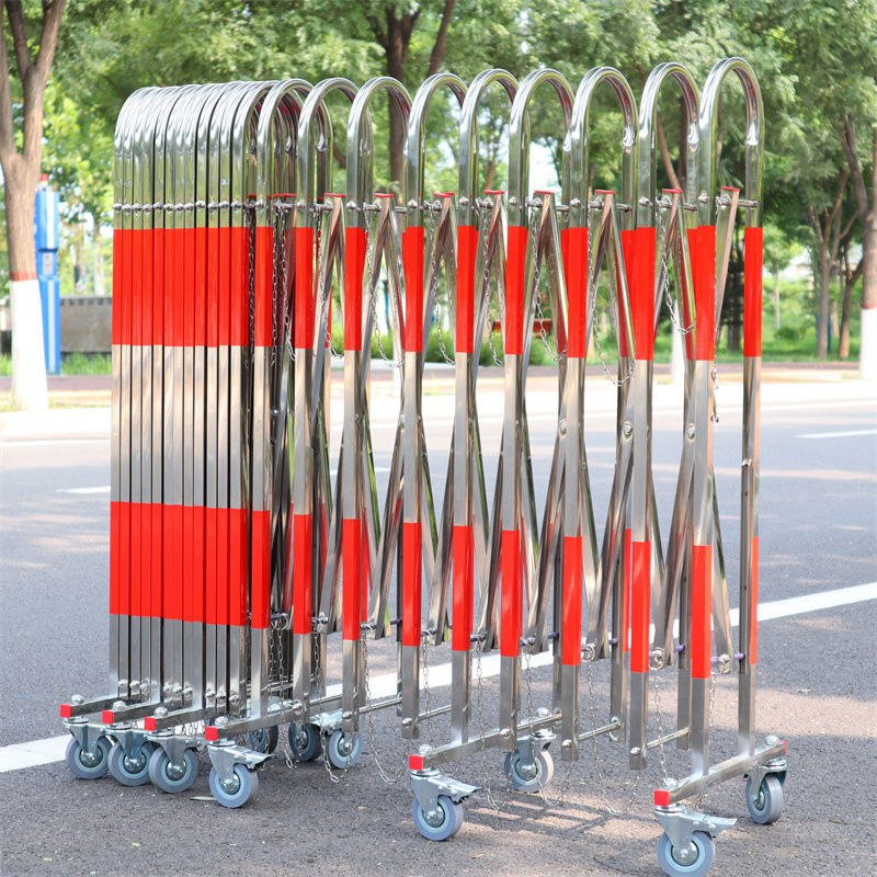 简易不锈钢伸缩门围栏临时幼儿园手动推拉可折叠移动护栏疫情隔离