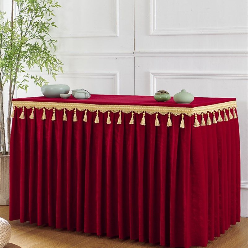 定做加厚金丝绒桌布家用桌裙商务活动桌套办公会议室桌罩签到台布