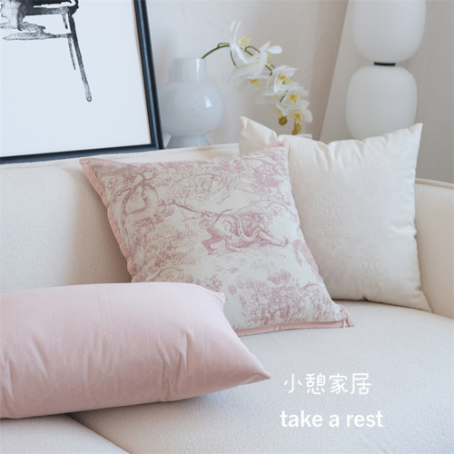 法式朱伊纹抱枕粉色靠垫客厅沙发靠枕轻复古少女靠包复古牀头靠背