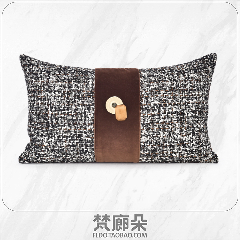 梵廊朵样板房间靠垫靠枕编织拼绒布银扣装饰橘色新款家居软装抱枕