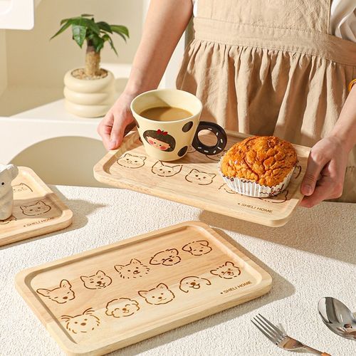 舍里橡胶木托盘可爱家用实木餐盘茶盘点心盘水果盘首饰杂物收纳盘