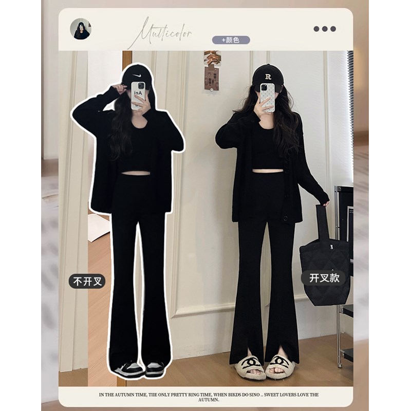 喇叭裤女春秋2025新款高腰显瘦修身高级感垂感黑色西装开叉微喇裤