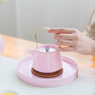小清新青瓷少女粉茶壶提梁壶单壶泡茶壶带过滤家用茶壶 德化日式