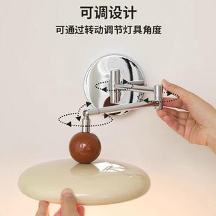 法式奶油风免布线接线带插头遥控中古可旋转长臂摇臂卧室床头壁灯