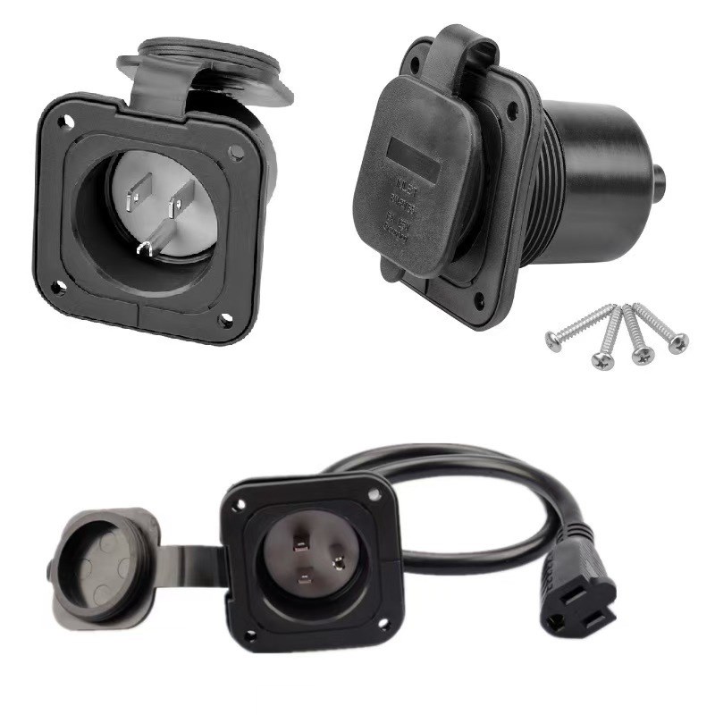 美式房车 15A 125V NEMA 5-15P  直插式充电插座带防水盖插头