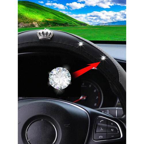 跨境Rhinestone Crown Leather Steering Wheel Cover With3D