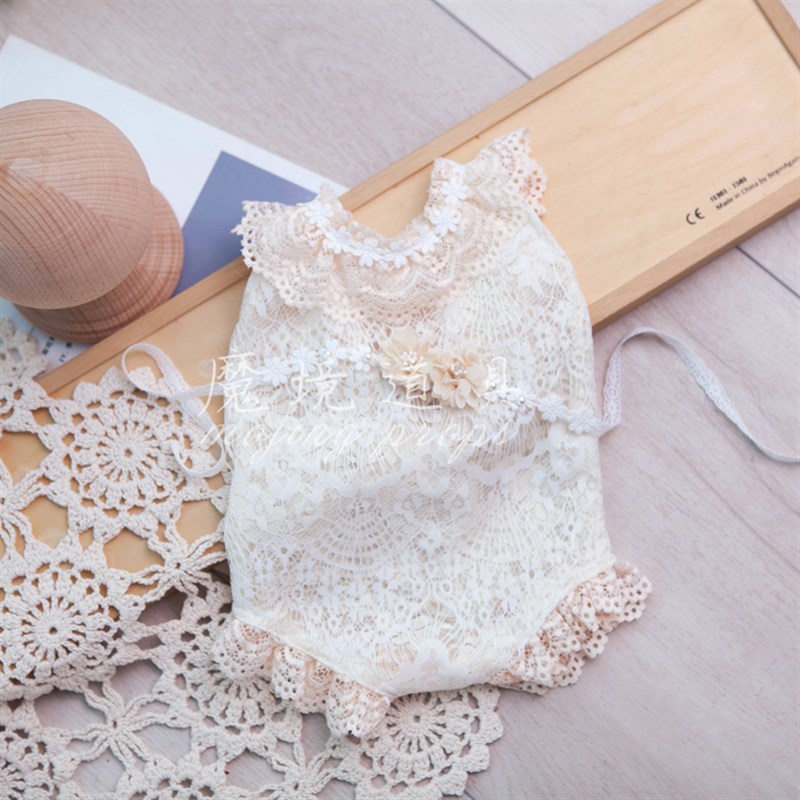 新生儿摄影服装蕾丝裙爬服套装宝宝满月I百天儿童摄影道具影楼道