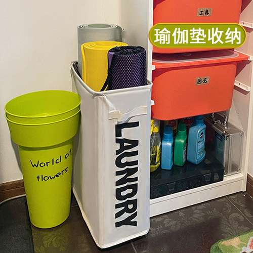 瑜伽垫收纳家用置物柜健身地垫入户门布艺折叠桌下带轮整理绳架子