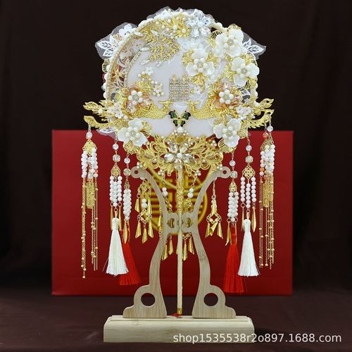 结婚新娘秀禾手工婚扇中式嫁衣配饰金红双色双面成品团扇9239