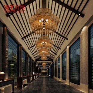田园风格 藤艺吊灯中餐厅农庄农家乐庭院复古藤编灯创意艺术灯饰