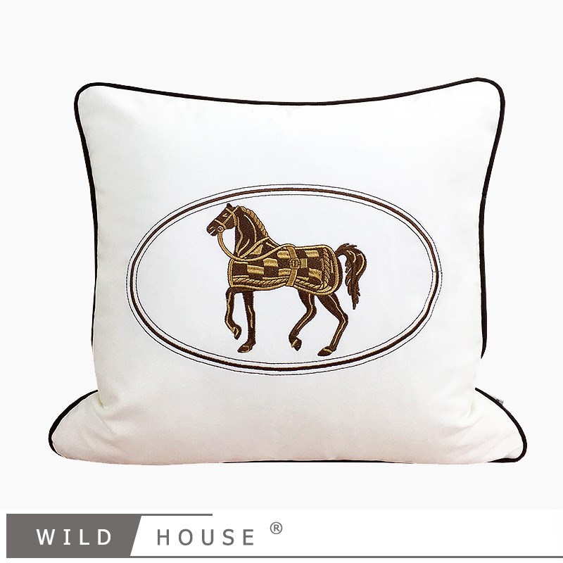 出口大货 绣马抱枕沙发靠垫民宿轻奢靠包床头绣花靠背样板房装饰