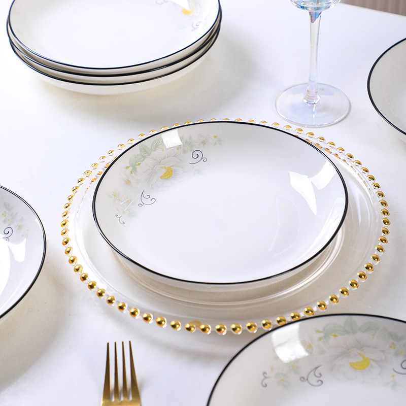 陶瓷盘子菜盘家用2024新款炒菜盘子简约轻奢餐具套装碗盘组合深盘