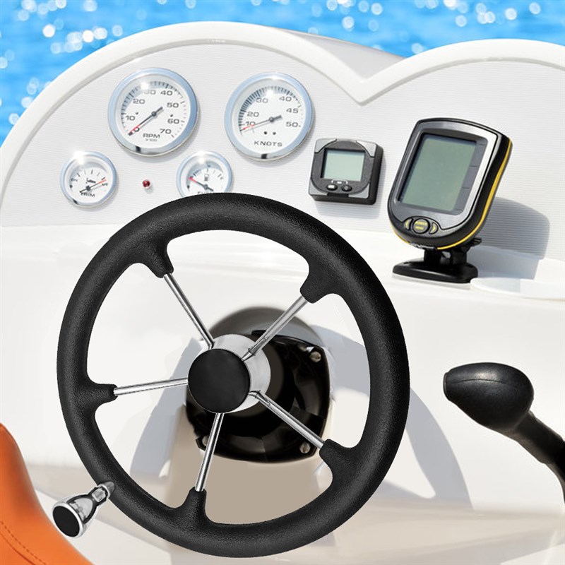 厂家船用级不锈钢游艇方向盘发泡握把助力球黑色舵船舶配件