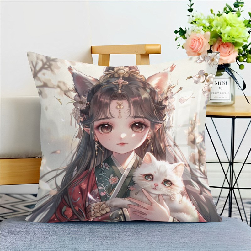 古装美女新款十字绣抱枕枕套靠枕沙发卧室车上自己绣满绣