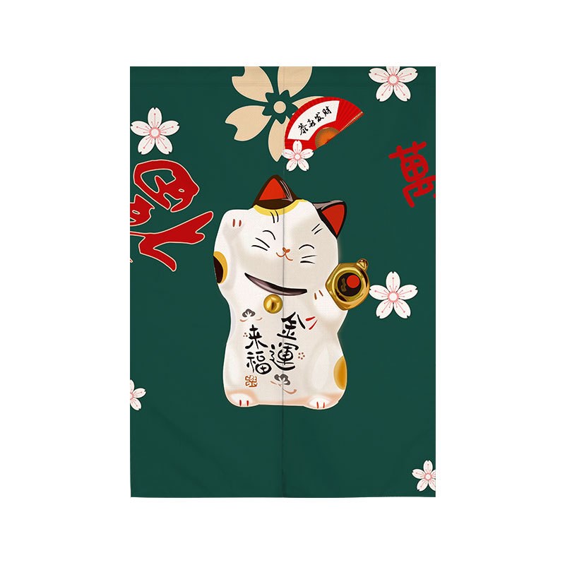 日式招财猫布艺门帘家用隔断帘半帘厨房卫生间卧室遮挡帘半帘
