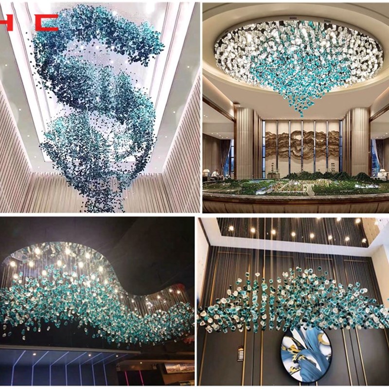 定制酒店大堂水晶灯售楼部沙盘工程吊灯展厅琉璃石头艺术造型吊灯