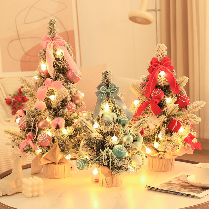 2023新款耶诞节小树布置桌上灯装饰品小型耶诞树家用迷你桌面摆件