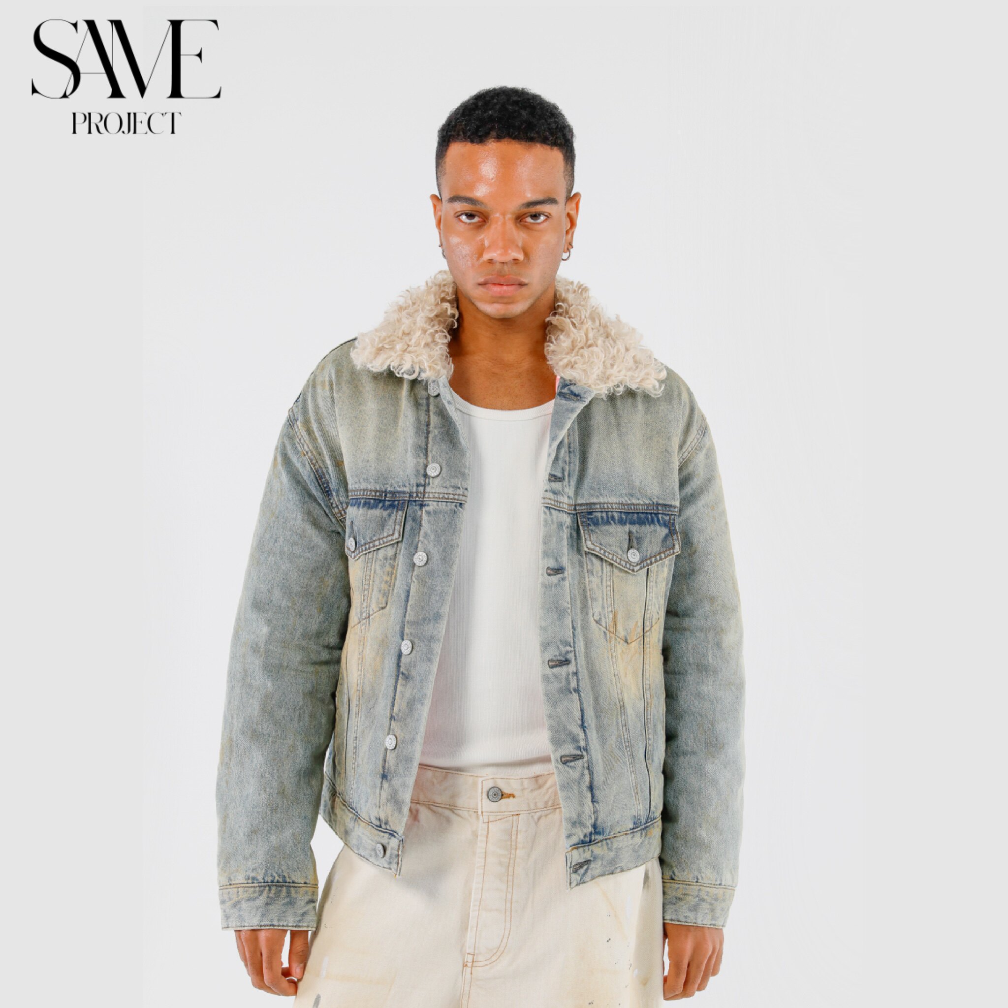 SPJ 25FW牛仔棉服「复古风水洗怀旧毛领绒粉色加绒加棉短宽版型」